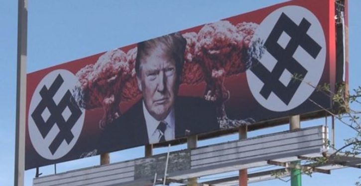 Trump flanked by Nazi symbols, nuclear mushroom clouds on Phoenix billboard