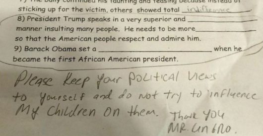 Teacher sneaks her own political biases into homework, gets schooled by father of student by Thomas Madison