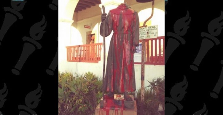 Statue of Catholic saint in California beheaded, splashed with red paint
