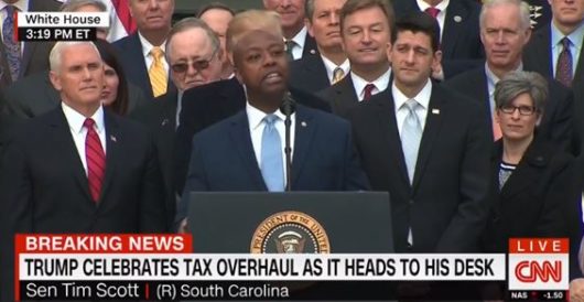 Sen. Tim Scott becomes emotional during speech thanking Trump for bringing about tax reform by LU Staff