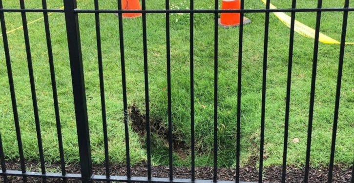 A sinkhole has formed on the White House lawn