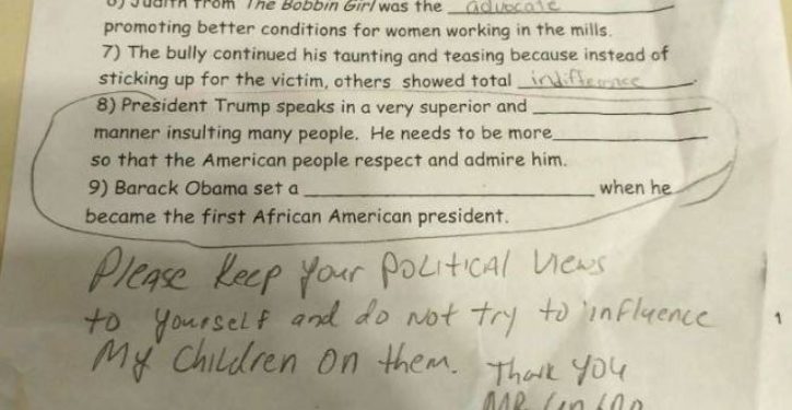 11-year-old docked points on school assignment for not bashing Trump