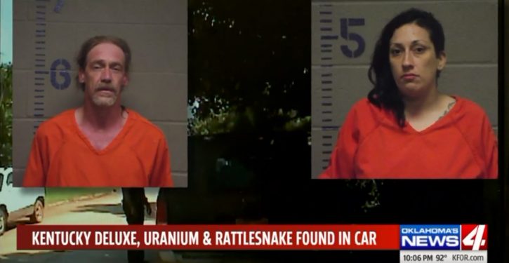 Oklahoma couple in routine traffic stop found with stolen vehicle, rattlesnake, uranium