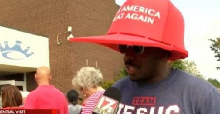 Black Trump fan at NC rally explains why he bought biggest MAGA hat he could find
