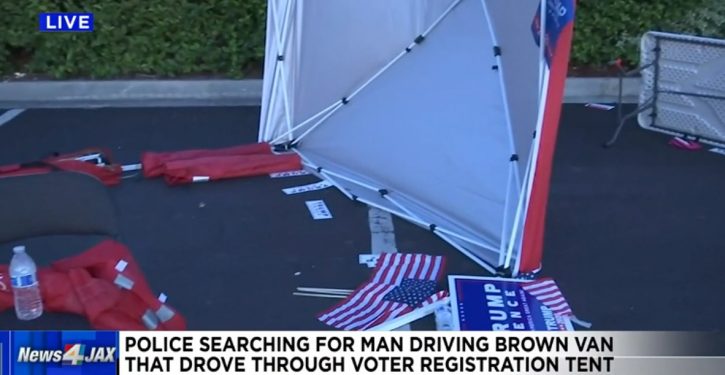 Florida: Van drives through Republican voter registration tent, driver flips off Republicans
