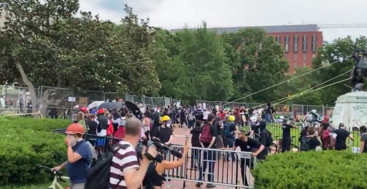 VIDEO: Unhinged protesters scream at cops after being stopped from toppling WH park statue