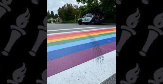 Police nab driver who defaced inclusive LGBT crosswalk decoration with ‘gesture of hate’ tire marks by LU Staff