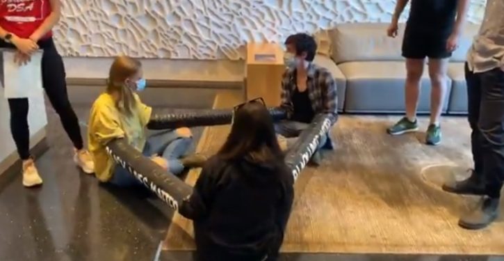‘Protesters’ chain themselves in lobby of Portland mayor’s condo building, chant and dance in street