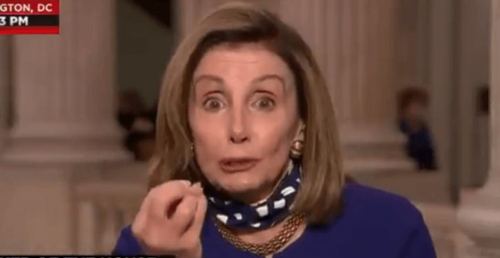 How many violations of face mask protocol can you count in this video of Nancy Pelosi?
