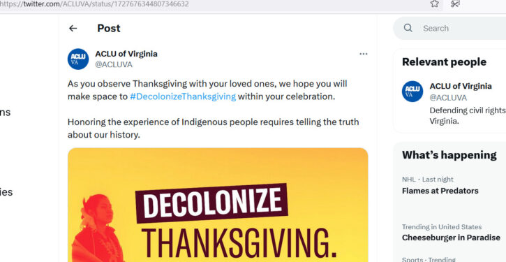 ACLU of Virginia calls for ‘decolonization’ of Thanksgiving